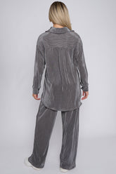 WOMENS CORDUROY BUTTON UP CO-ORD GREY